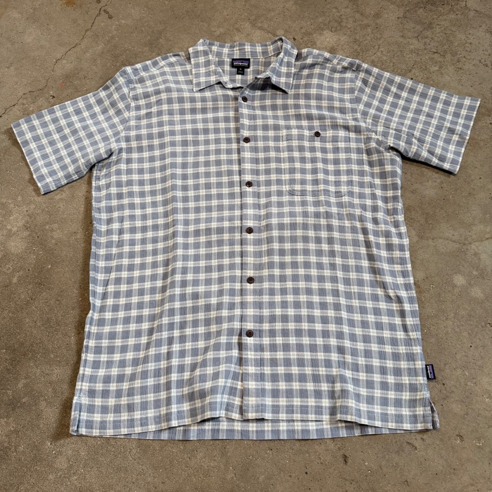 Patagonia Button Down Shirt Mens XL Blue Plaid Organic Cotton STY52921 SS